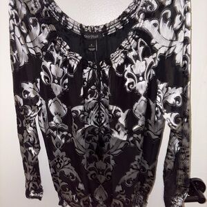 White House Black Market silk Black and White Blouse